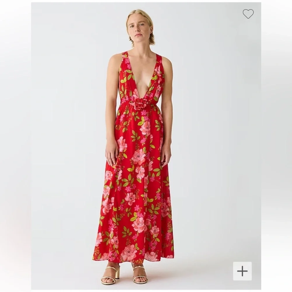 J.CREW Cotton voile rosette plunge maxi dress in peony vines - Picture 4 of 12